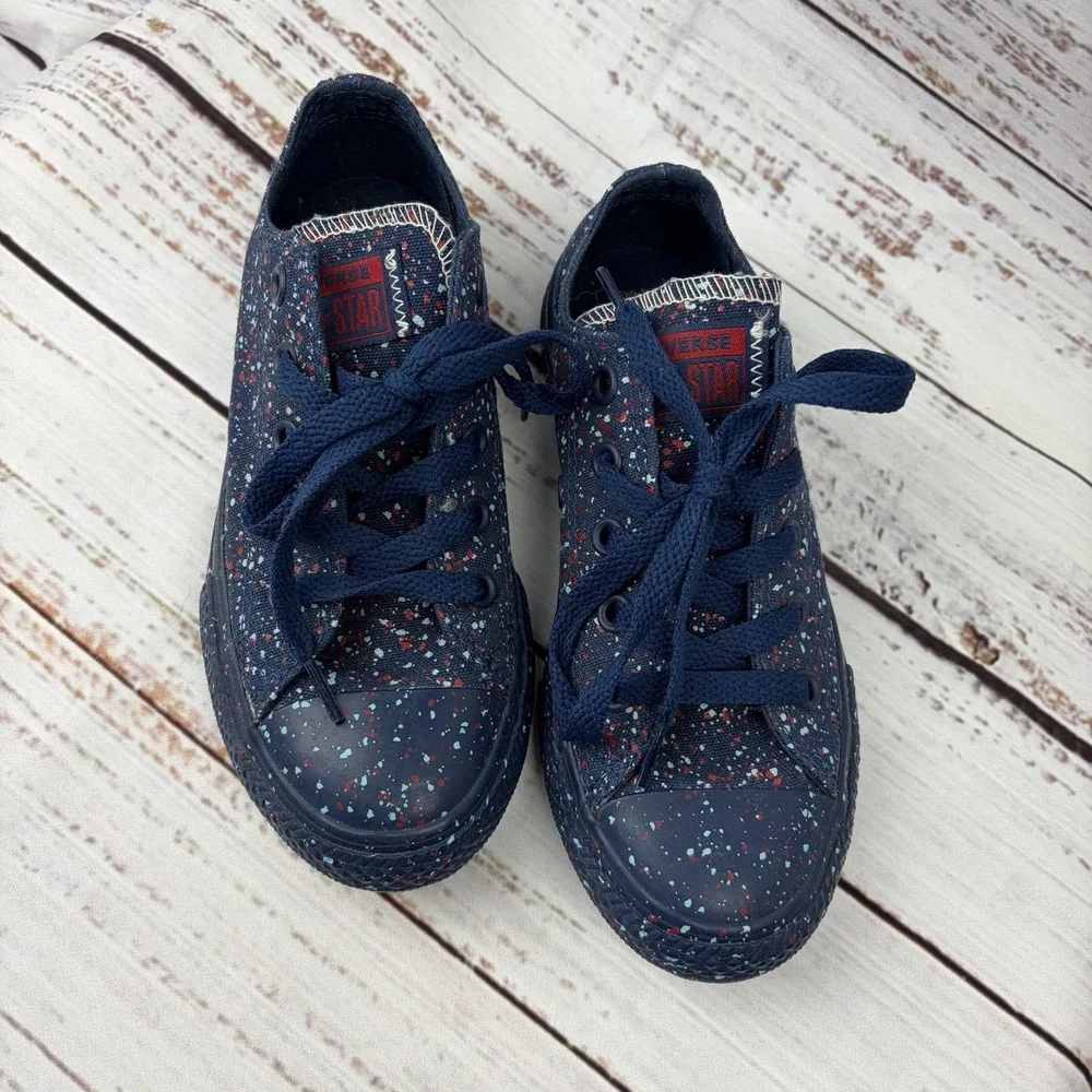 Converse Paint Splatter Youth Sz 12 Chuck Taylor Sneaker Low Top Blue Red Kids